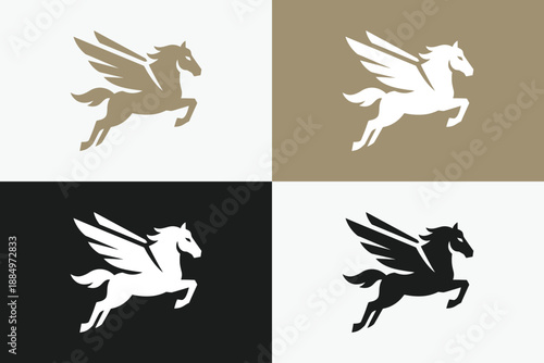 Elegant Flying Pegasus Logo Icon Set in Minimalist Style