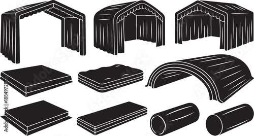 Black and white illustration of greenhouse parts and materials