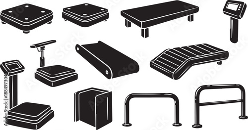 Various types of scales and medical equipment illustrations