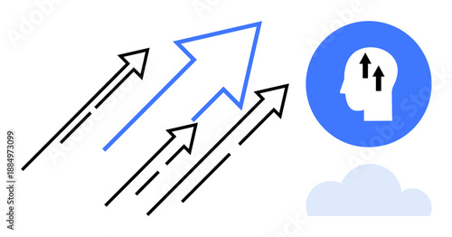Growth concept. Arrows personal and professional growth with a head icon self-improvement, development, and goal achievement. Great for business, education, innovation, motivation, and strategy