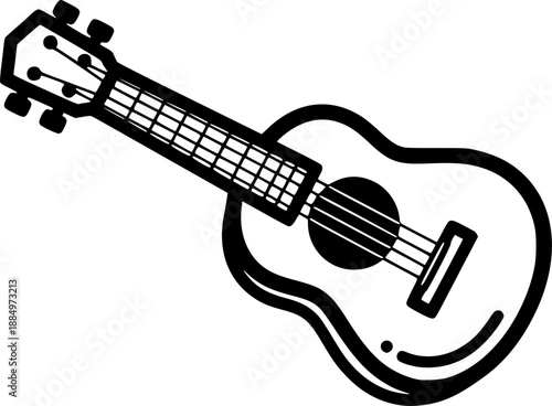 Simple line art ukulele drawing with black outline on white background
