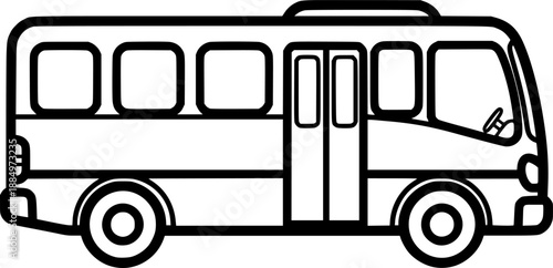 Simple black and white bus outline drawing for kids and coloring
