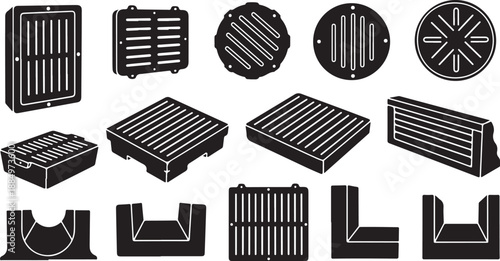 Various metal grate and vent cover designs illustrated