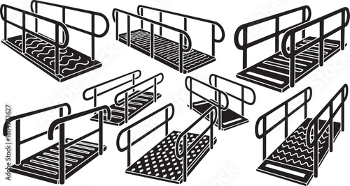 Various metal ramps with railings for accessibility and mobility