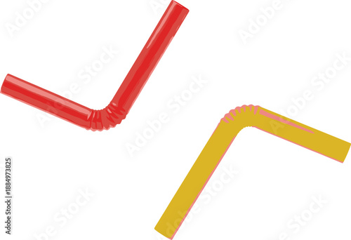 Red and Yellow Flexible Drinking Straws Illustration Isolated on White Background for Beverage Service Party Supplies Fast Food and Refreshment Concepts