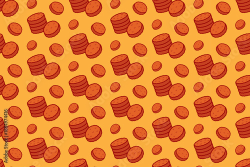 Sliced sausage colorful seamless pattern on yellow background for culinary. Pepperoni rounds and cured sausage slices cartoon pattern background for food. Vector Illustration