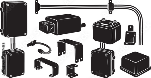 Industrial components and machinery parts illustration set