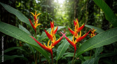 Tropical Flowers in Forest.
