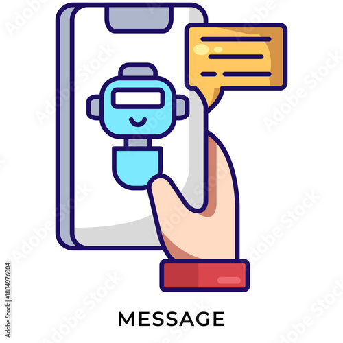 AI Message Lineal Color Icon – Chatbot Message on Smartphone, Virtual Assistant Conversation Symbol