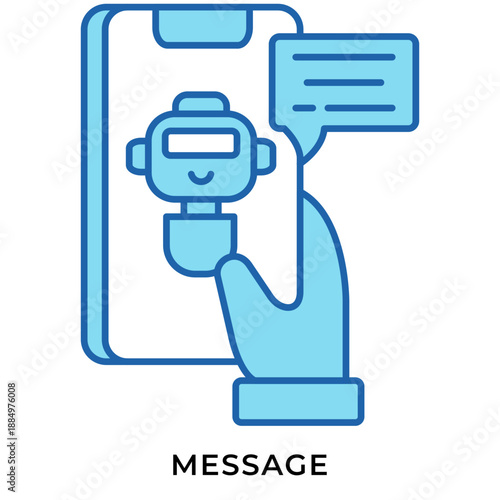 AI Message Blue Lineal Icon – Chatbot Messaging on Mobile Phone, AI Assistant Chat Symbol for UI