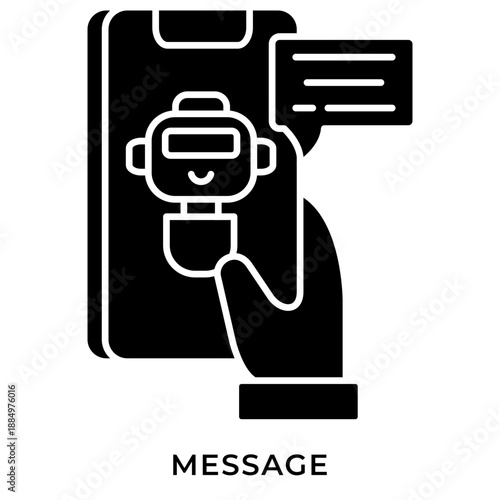 AI Message Glyph Icon – Chatbot Message on Smartphone, Virtual Assistant Chat and Support Symbol