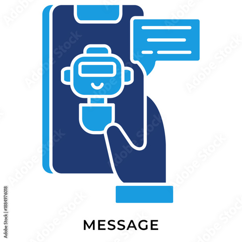 AI Message Blue Glyph Icon – Chatbot Messaging on Smartphone, AI Assistant Conversation Symbol