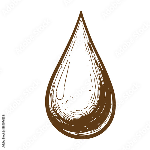 Drawing Vintage grunge  texture Brown teardrop shape with white interior and scribbled lines  a simple illustration of a drop
