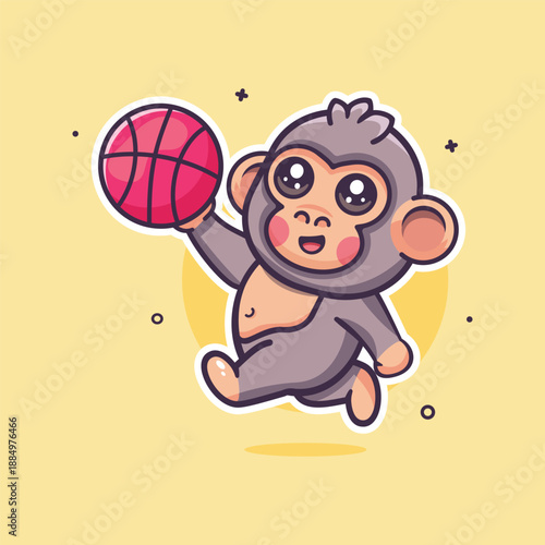 cheerful gorilla character mascot playing basketball isolated cartoon