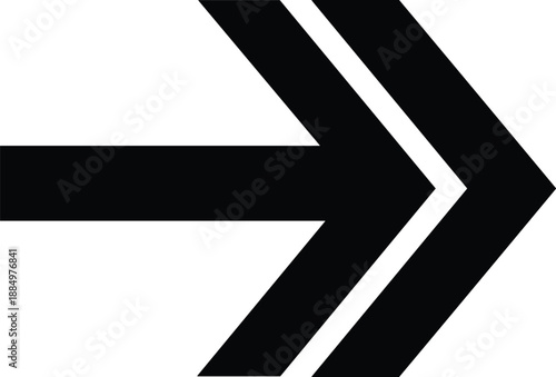 Black Arrow Pointing Right with Double Chevron Tip Vector Illustration Isolated on White Background for Navigation Interface Next Button Progress and Directional Graphic Design
