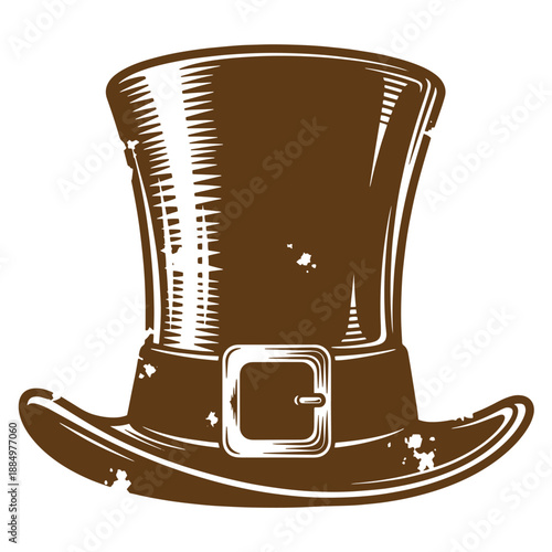 Drawing Vintage grunge  texture Brown top hat with buckle isolated on white background