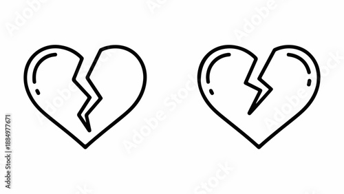 Broken heart icons symbolizing sadness and relationship problems isolated on white background, Vector, illustration
