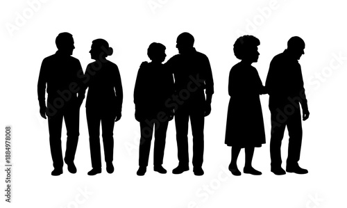 Vector illustration. An elderly couple of pensioners. A large set of people