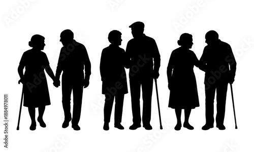 Vector illustration. An elderly couple of pensioners. A large set of people
