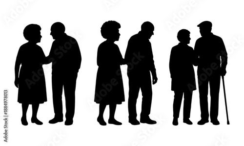 Vector illustration. An elderly couple of pensioners. A large set of people