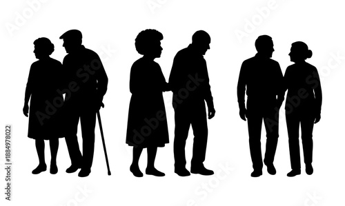 Vector illustration. An elderly couple of pensioners. A large set of people