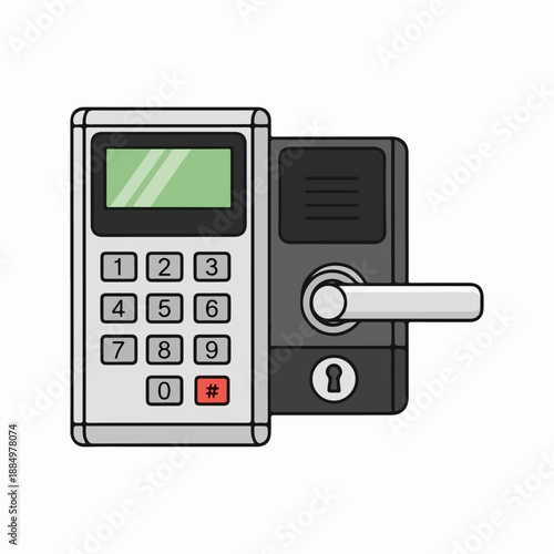 Digital keypad door lock with handle and keyhole illustration isolated on white background, Vector, illustration