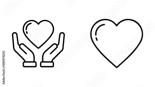 Two heart icons: one held by hands, another isolated isolated on white background, Vector, illustration