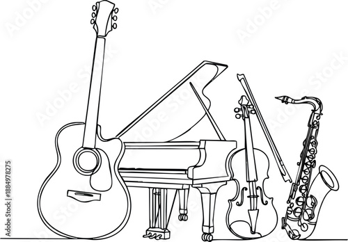 Musical Instruments Collection with Piano and Guitar.