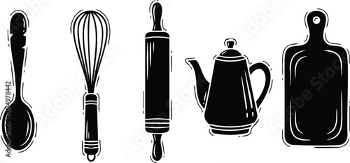 Kitchen Utensils Silhouette Collection.