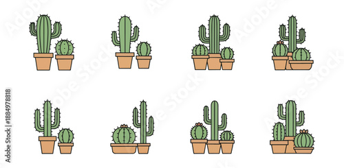set of cactus plants vector