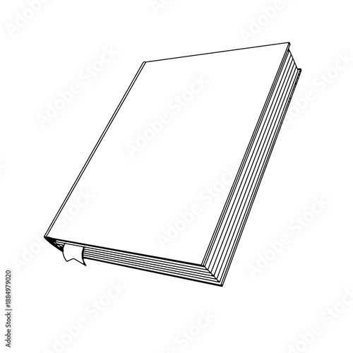Outline for Coloring of Hardcover Book with Bookmark on White Background. Vector Illustration.
