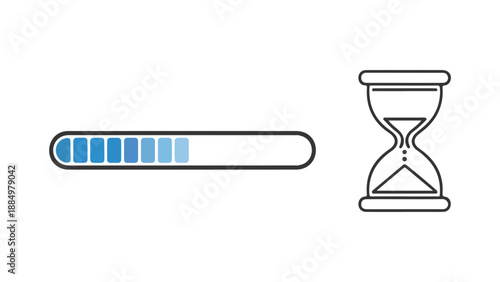 Loading bar and hourglass symbol indicating waiting time isolated on white background, Vector, illustration