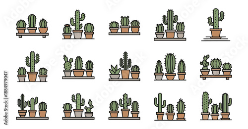 set of cactus plants vector