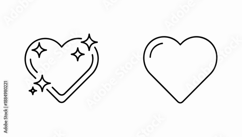 Two hearts icons, one sparkling and one plain isolated on white background, Vector, illustration