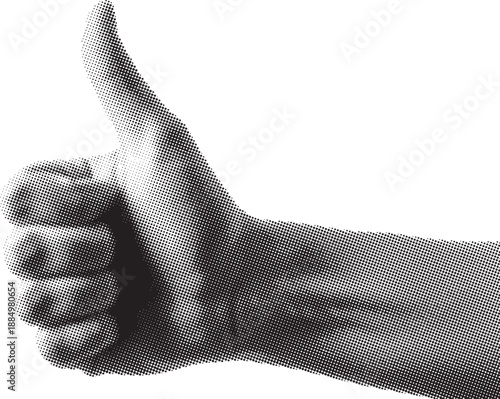 Thumbs Up Hand Halftone Style Illustration for Approval, Like and Positive Concept
