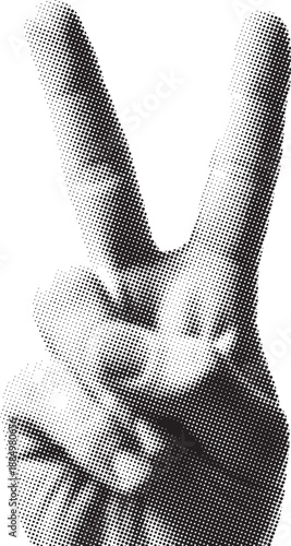 Victory Hand Gesture Halftone Style Illustration for Peace, Win and Success Concept

