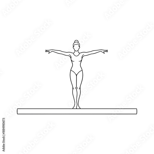 gymnast standing on balance beam line art illustration