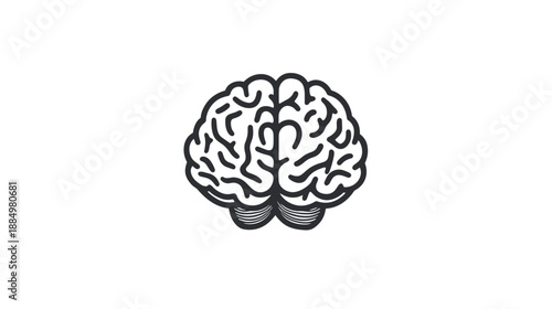 Human Brain Illustration Simple Black White.