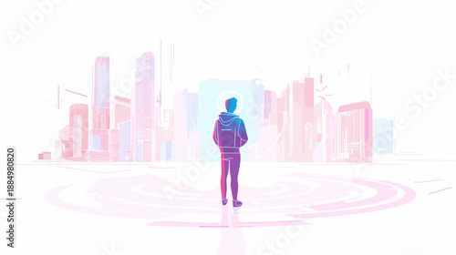 Man Standing Alone in Cityscape View.