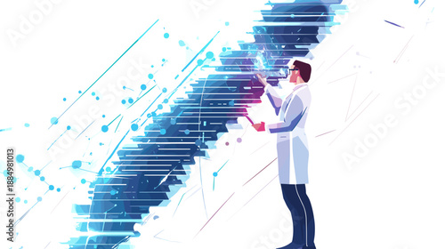 Scientist Examining DNA Helix Structure Closely.
