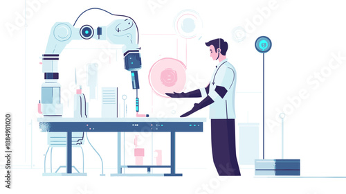 Scientist in Lab Coat Working Equipment.