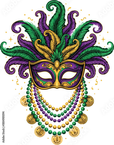 Festive Masquerade Mask with Colorful Beads and Confetti