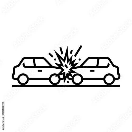 Minimalist Car Accident Crash Icon Line Art Illustration