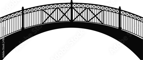 Arched Garden Bridge Silhouette Vector Illustration with Ornate Railing and Decorative Metalwork Details for Park Landscape Infrastructure Design and Romantic Outdoor Architecture Project Graphics