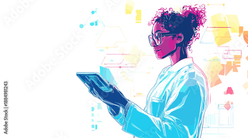 Woman Scientist Using Digital Tablet Device.