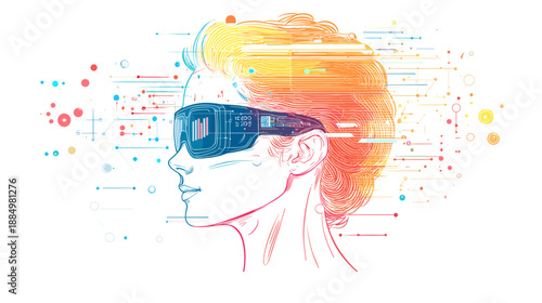 Woman Wearing Virtual Reality Headset Illustration.