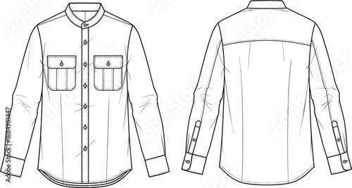 Technical flat sketch of a women's hooded zip-up windbreaker jacket featuring raglan sleeves and welt pockets front and back views for fashion design CAD
