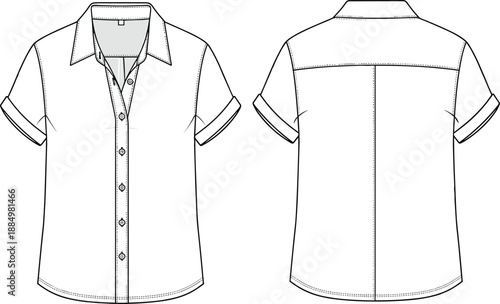 Technical flat sketch of a women's hooded zip-up windbreaker jacket featuring raglan sleeves and welt pockets front and back views for fashion design CAD