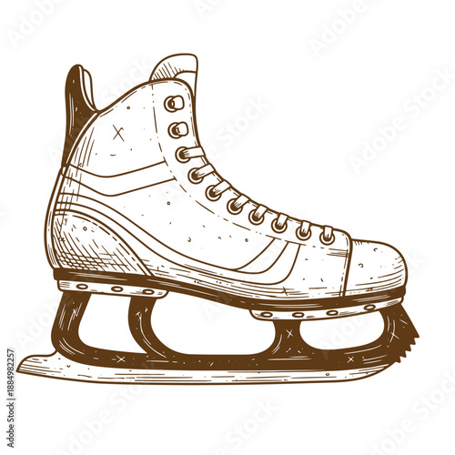 Drawing Vintage grunge  texture ice skate boot with blade for hockey or figure skating  ice skate