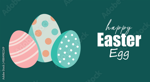 Happy easter egg greeting with colorful decorated eggs on a vibrant teal background